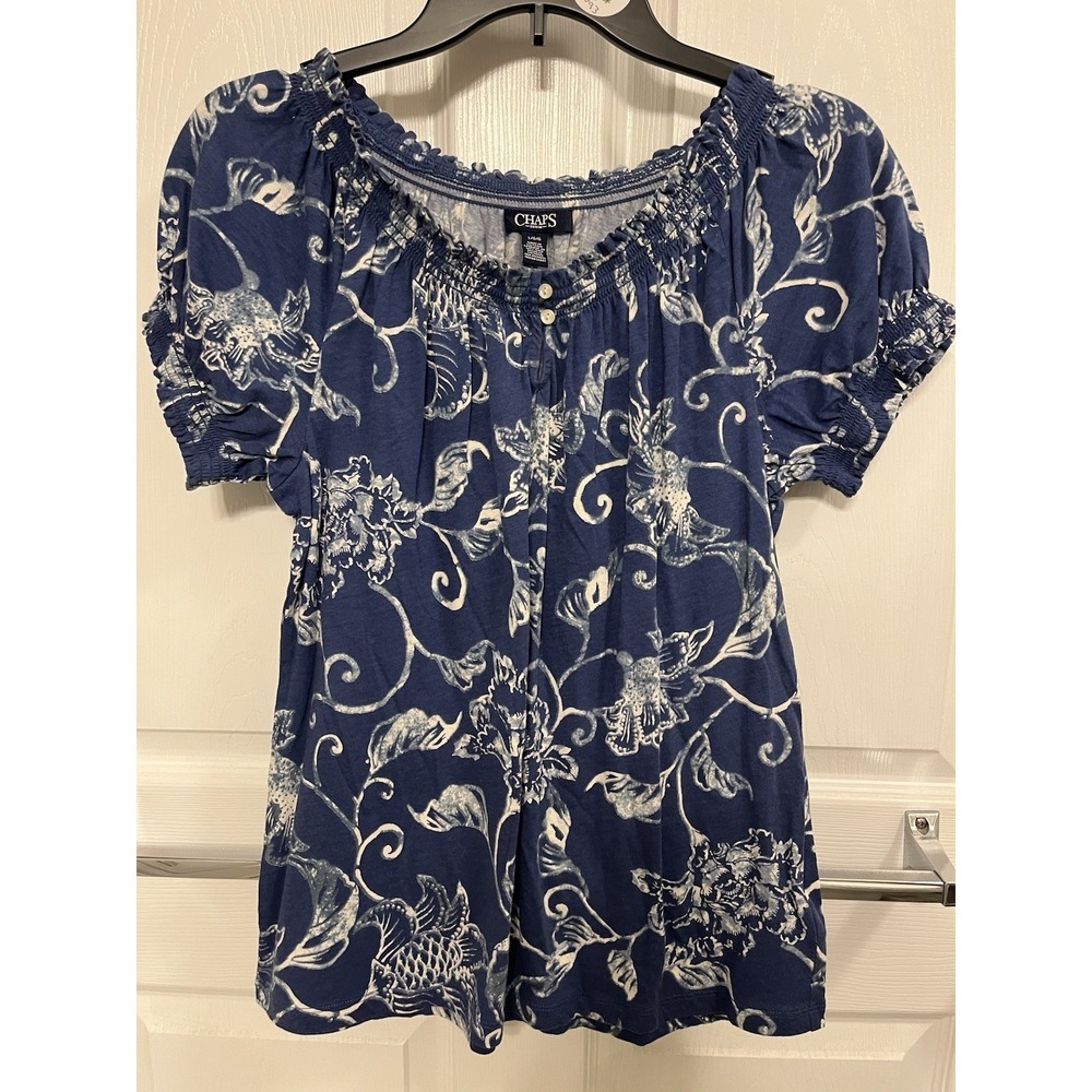 Chaps Denim Ladies Top Blue Floral Size Large